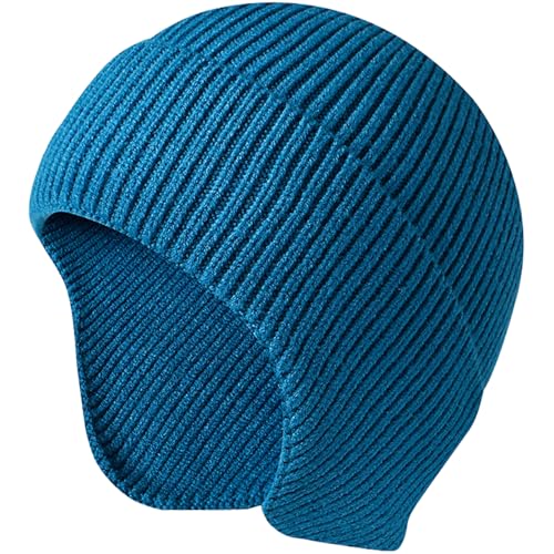 Women's Earflap Beanie, Cap with Ear Flaps, Knit Winter Hat for Men - color: Lake Blue