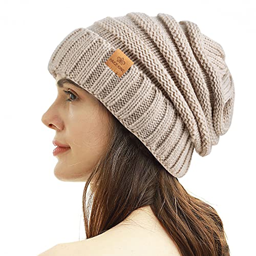 Womens Winter Beanie Warm Knit Hat Cable Stretch Trendy Ribbed Chunky Cap - color: Oatmeal