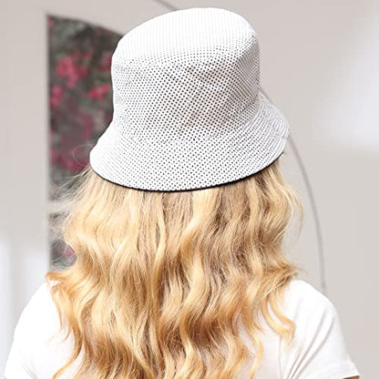Women Reversible Bucket Hat, Summer Sun Hat for Women - color: Navy-dot