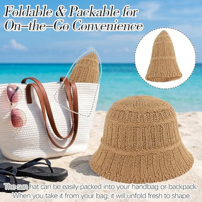 Breathable Cotton Bucket Hat Lightweight Packable Cloche Hat Sun Beach Cap - color: Khaki
