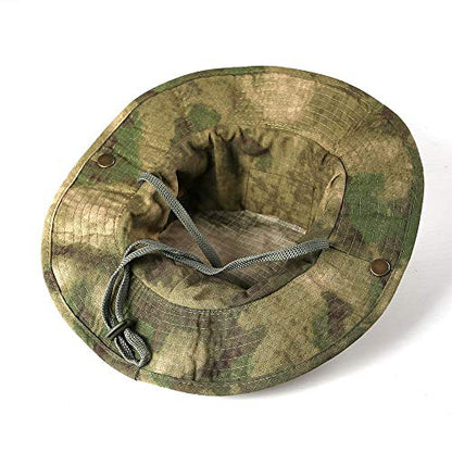 Breathable Mesh Boonie Hat, Wide Brim Sun/Fishing Hat, Adjustable Chin Strap - color: Green