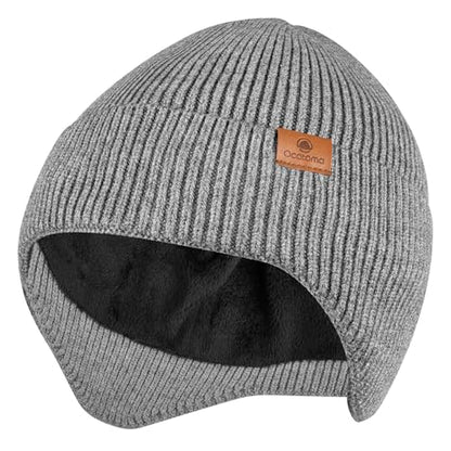 Ocatoma Winter Beanie with Earflap for Men Women Knit Hat Outdoor Unisex - color: St Gray