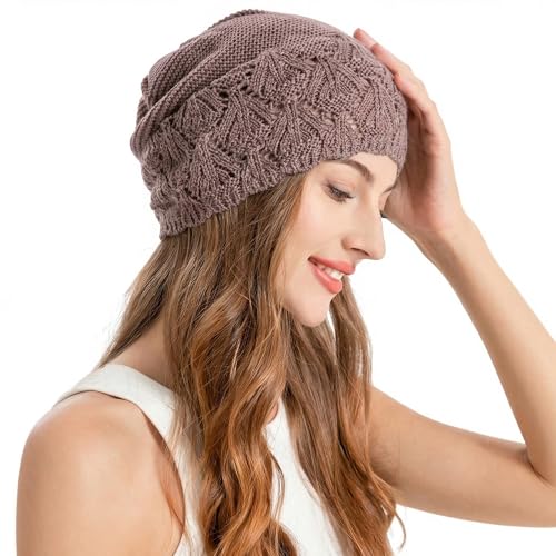 ZLYC Crochet Slouchy Beanie for Women Soft Lightweight Skull Cap - color: Solid Purple