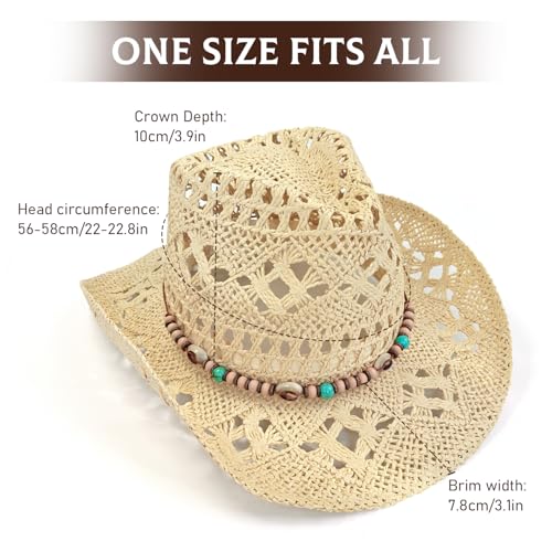 J.CARP Straw Cowboy Hat Cowgirl Hat Cowboy Hats Wide Brim Western Cowboy with Decorative Band - color: Style3