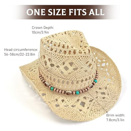 J.CARP Straw Cowboy Hat Cowgirl Hat Cowboy Hats Wide Brim Western Cowboy with Decorative Band - color: Style3