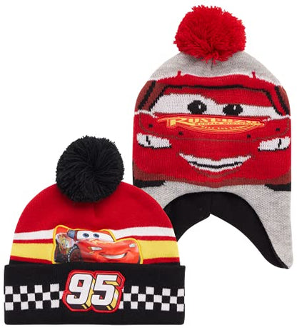 Disney Boys' Winter Hat - 2 Pack Lightning McQueen Pom Pom Beanie or Mickey Mouse Hat (4-7) - color: Lightning Mcqueen