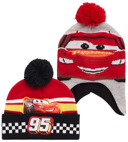 Disney Boys' Winter Hat - 2 Pack Lightning McQueen Pom Pom Beanie or Mickey Mouse Hat (4-7) - color: Lightning Mcqueen