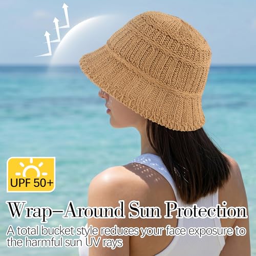 Breathable Cotton Bucket Hat Lightweight Packable Cloche Hat Sun Beach Cap - color: Khaki