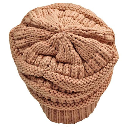 Light Rose Pink Thick Slouchy Knit Oversized Beanie Cap Hat