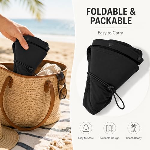 HUAMULAN Women Men Wide Brim Sun Hat Hiking Fishing Hats with Neck Flap - color: Black Solid