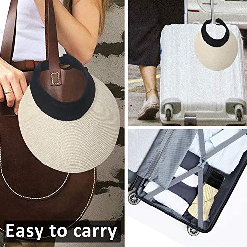 Women Straw Sun Visor Hat Wide Brim Summer UV Protection Beach Cap Foldable Packale Korean Style - color: Beige