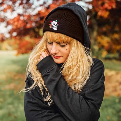 Gothic Skull Beanie Hats for Men Women, Skeleton Cuffed Winter Hat for Goth Gifts, Indoor and Outdoor Outfit Matching - color: 03.brown/Mushroom