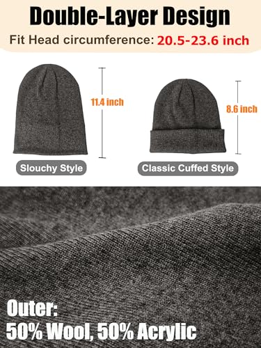 Womens Satin Lined Beanie Wool Silk Lining Slouchy Warm Skull Cap - color: 1pcs Dark Gray