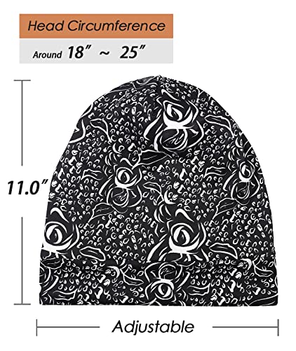 Adjustable Satin Lined Sleep Cap for Dreadlocks Curly Hair Large Head-Stay On Overnight - color: Black Off-white