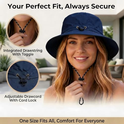 Honnesserry Bucket Hats for Woman Men Outdoor UV Sun Protection Hat Nylon - color: Navy Blue