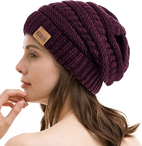 REDESS Slouchy Beanie Hat for Men and Women Winter Warm Knit Hat Chunky Soft Oversized Cable Cap - color: B5 Purple