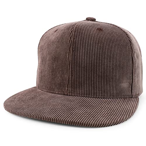 Trendy Apparel Shop High Profile Structured Woven Corduroy Plain Snapback Cap - color: Brown