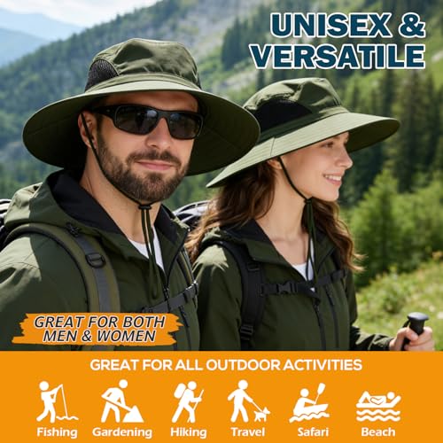 Wide Brim Sun Bucket Hat, Waterproof Boonie Hat for Men & Women - color: 01 Army Green