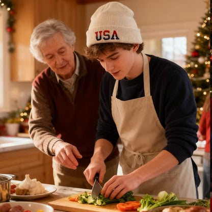 American Flag Beanie, USA Embroidered Winter Hat for Women Men - color: Usa-brown