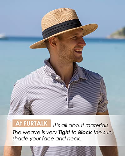 FURTALK Womens Mens Wide Brim Straw Panama Hat Fedora Summer Beach Sun Hat - color: Brown, size: Medium-Large