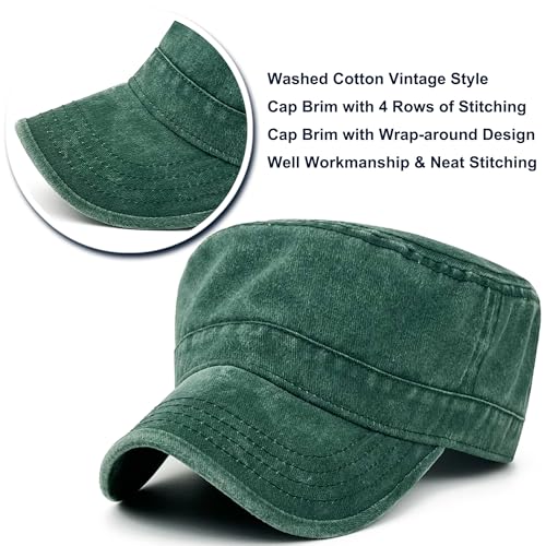 Loneshark Washed Cotton Military Hat Cadet Cap Army Flat Top Basic Everyday - color: Green, size: X-Large-XX-Large