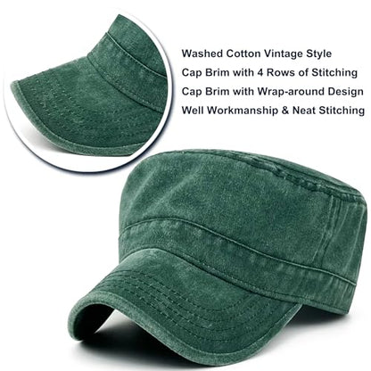 Loneshark Washed Cotton Military Hat Cadet Cap Army Flat Top Basic Everyday - color: Green, size: Medium-Large