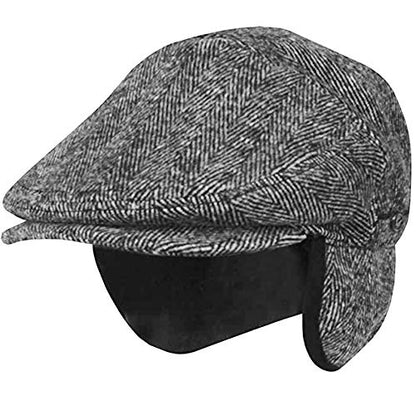 EPOCH Wool Blend Herringbone Winter Ivy Cabbie Hat w/Fleece Earflaps – Driving Hat - color: Ive2341lt Gray, size: Medium