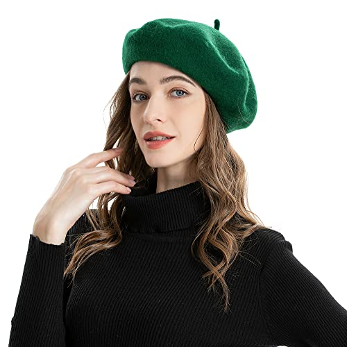 ZLYC Wool French Beret Hat Solid Color Classic Artist Cap for Women - color: Green