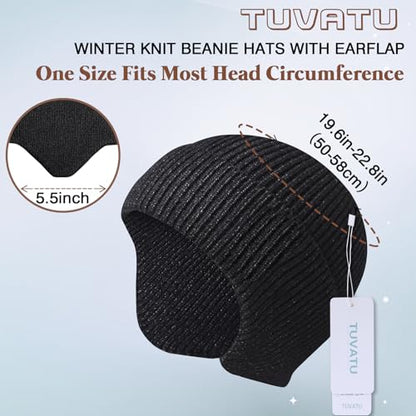Women's Earflap Beanie, Cap with Ear Flaps, Knit Winter Hat for Men - color: Dark Grey