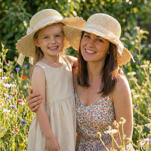 Summer Beach Sun Straw Hats for Women Wide Brim Packable Travel Bucket Hats UPF 50+ - color: Beige