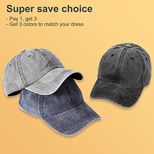 MEINICY 3 Packs Washed-Cotton Plain Baseball Cap, Adjustable Dad Hat - color: Black+gray+navy