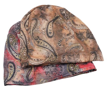 XYIYI Womens Chemo Headwear Hats Cotton Slouchy Beanie Cap Scarf - color: 2pcs Flower Brown Red