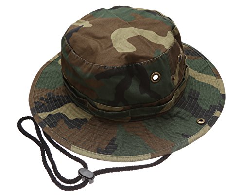 Summer Outdoor Boonie Hunting Fishing Safari Bucket Sun Hat with Adjustable Strap - color: Woodland Camo, size: Large-X-Large