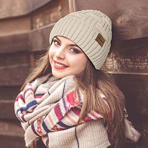 Loritta 3-Pieces Winter Hats for Women Warm Scarf Touchscreen Gloves - color: Beige