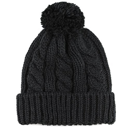 Women and Men Beanie Daily Winter Oversized Thick Stretchy Knitted Pom Pom Beanie Fleece Lined Beanie Hat - color: 1. Curly Black
