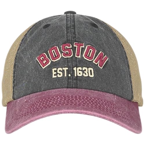 E BY ELIDAN Boston EST 1630 Dad Hat, Embroidered Cotton Baseball Cap - color: Vintage Black-burgundy-khaki