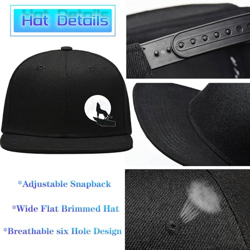 Snapback Hats for Men Flat Bill Hats for Men Fitted Hat Black Baseball Hats Hip Hop Caps - color: Wolf and Moon