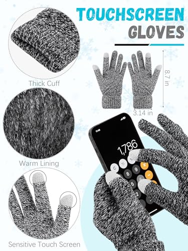 LOROME Winter Beanie Hat Scarf Gloves, Warm Fleece Knit Neck Scarf Set Gift - color: Black and White