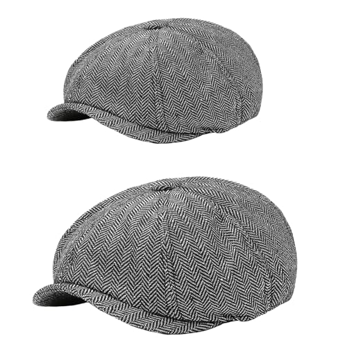 Parent-Child Beret Cap Tweed Flat Cap Octagonal Newsboy Gatsby Peaked Cap, Unisex - color: Black, size: Large-X-Large