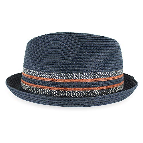 Belfry Men/Women Summer Straw Pork Pie Trilby Fedora Hat in Blue, Tan, Black - color: Daxblknavy, size: X-Large