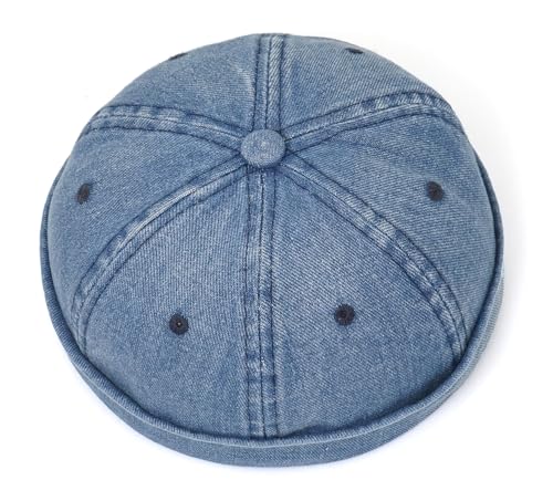 Classic Denim Skull Cap for Men Adjustable Brimless Beanie Hat for Everyday Casual Wear - color: Blue