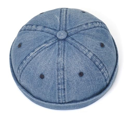 Classic Denim Skull Cap for Men Adjustable Brimless Beanie Hat for Everyday Casual Wear - color: Blue