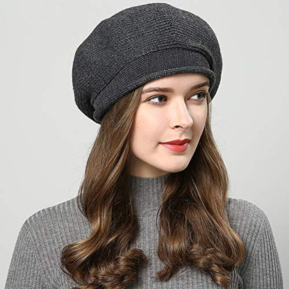 French Style Beret Hat for Women Winter Fall Knit Artist Hats Classic Solid Color Beanie Hat - color: Dark Grey