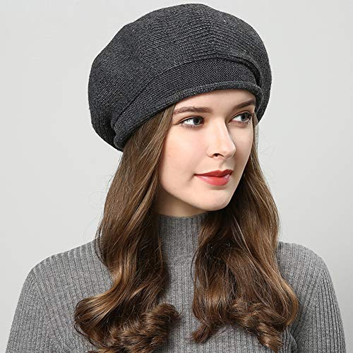 French Style Beret Hat for Women Winter Fall Knit Artist Hats Classic Solid Color Beanie Hat - color: Dark Grey