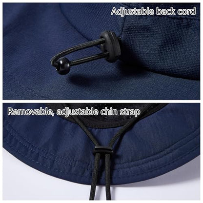 UPF 50+ Bucket Sun Hat with Laser Perforated Mesh Cooling Adjustable Breathable Lightweight for Outdoor Men Women - color: Navy Blue