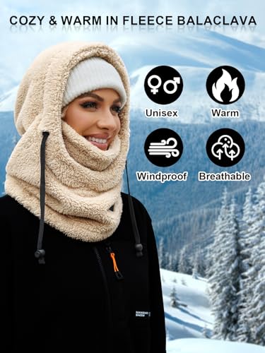 Balaclava Fleece Ski Mask Winter Face Masks Windproof Hooded Scarf - color: Beige
