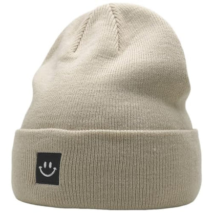55cube Unisex Winter Beanie Hats Warm Thick Knit Cuffed Skullcaps - color: Off-white