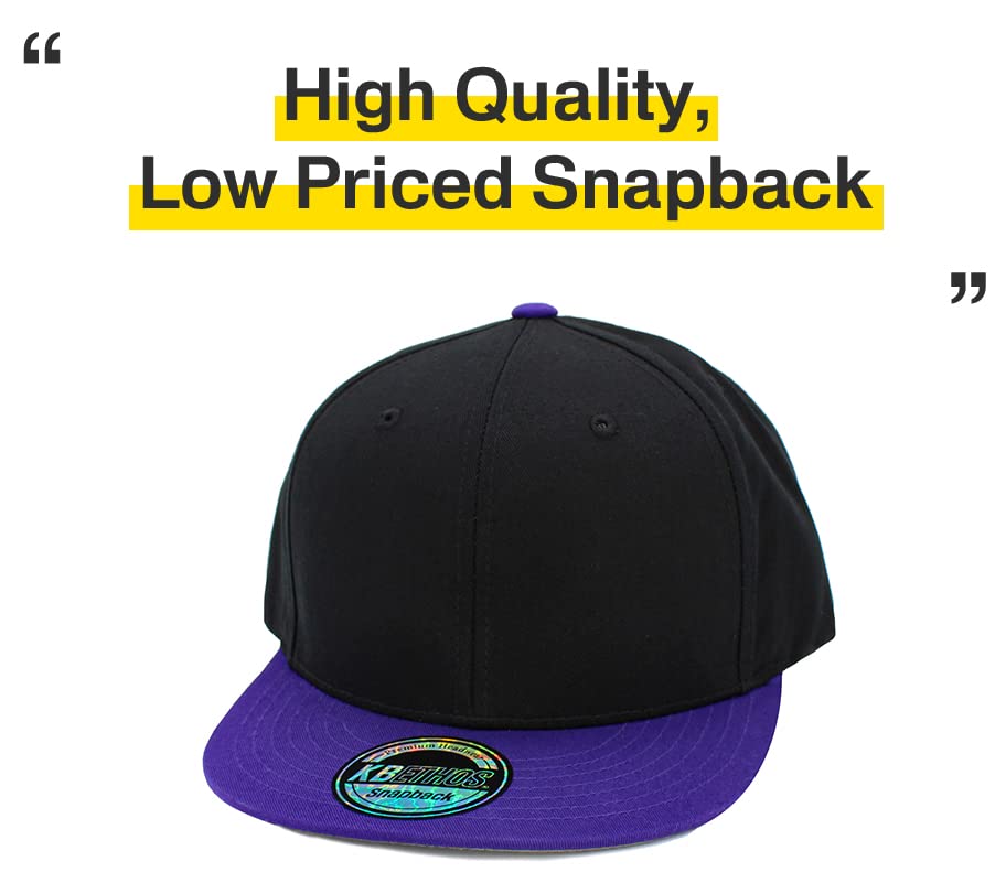 KBETHOS Classic Snapback Hat Blank Cap Underbrim Cotton Wool Blend Flat Visor Adjustable Unisex - color: Black Purple
