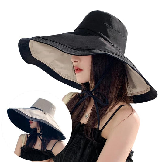 Super-Wide-Brim-Sun-Hat-Outdoor-Reversible-UV-Protection-Safari-Boonie-Hats - color: Black&beige Brim 6.7"