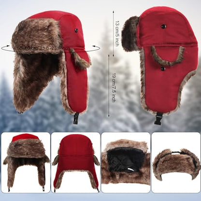 SATINIOR 1 Pcs Unisex Trapper Hat with Chin Strap Earflaps Hat - color: Red